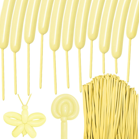 100Pcs Pastel Yellow 260 Balloons, Long Balloon for Tying Balloon Arch, Long Skinny Balloons for Twisting Ballons Animal balloons Birthday Party Wedding Festival Decorations