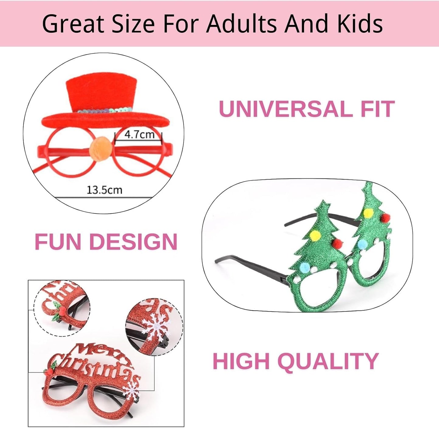 SEVEN STYLE 16 PCS Christmas Holiday Glasses for Kids & Adults,Cute Christmas Glasses Frames,Fun Christmas Party Favors Festive Decorations & Trinkets, Perfect for Goodie Bag Stuffers ，Photos booth