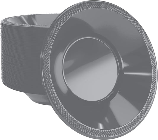 Exquisite Party Solids 12 Oz Silver Plastic Bowls Disposable Bowls for Hot Food Soup 100 Pcs - For Soup, Salad, Cereal, Desserts & Party Supplies