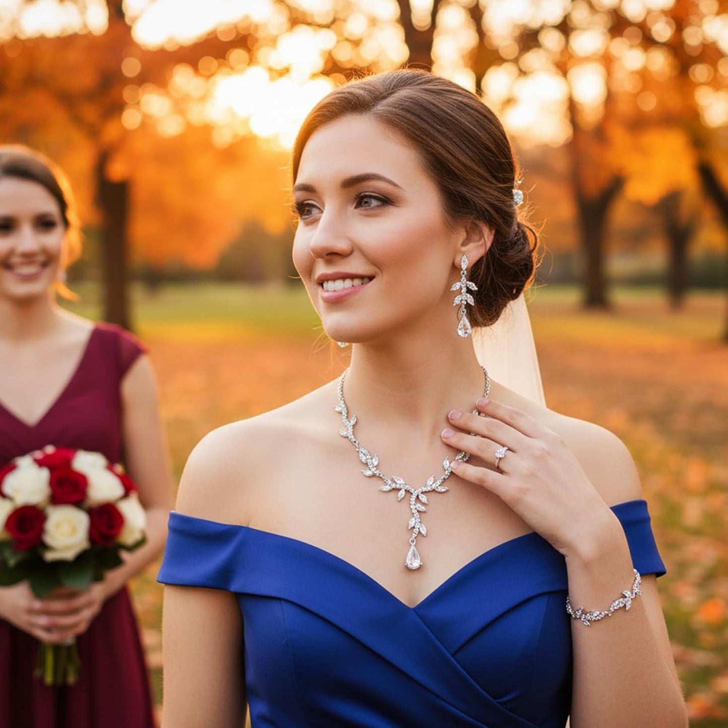 Crystal Necklace Earrings Bracelet Rhinestone Choker Necklace Bridal Wedding Jewelry Set For Brides Bridesmaid Women Party Accessory