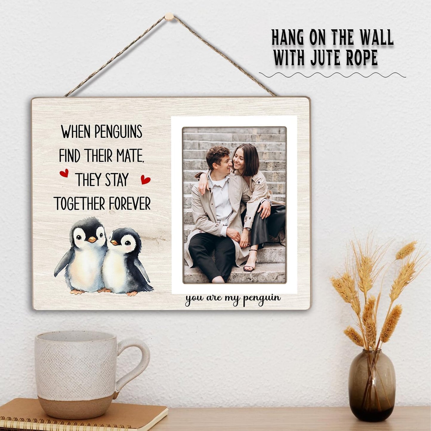 Penguin Gifts, Engagement Picture Frame, Wedding Gifts for Couple, Valentine's Gift for Him Her, Anniversary Couple Gifts, Penguin Love Gifts Photo Frame, fits 4x6 Photo, when Penguins Find Their Mate They Stay Together Forever