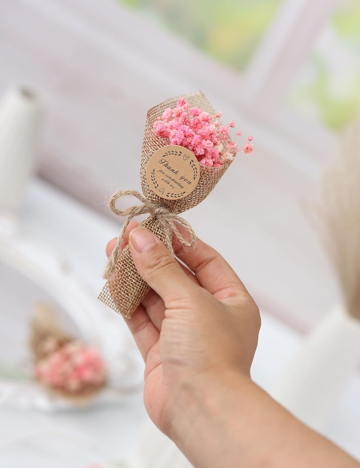 20-Piece set Mini Magnet Dried Flowers Bouquet for Wedding Favours for Guests, Baby Shower Party Favors, Bridal Shower Gifts, Baptism, Wedding Return Gifts.(pink)