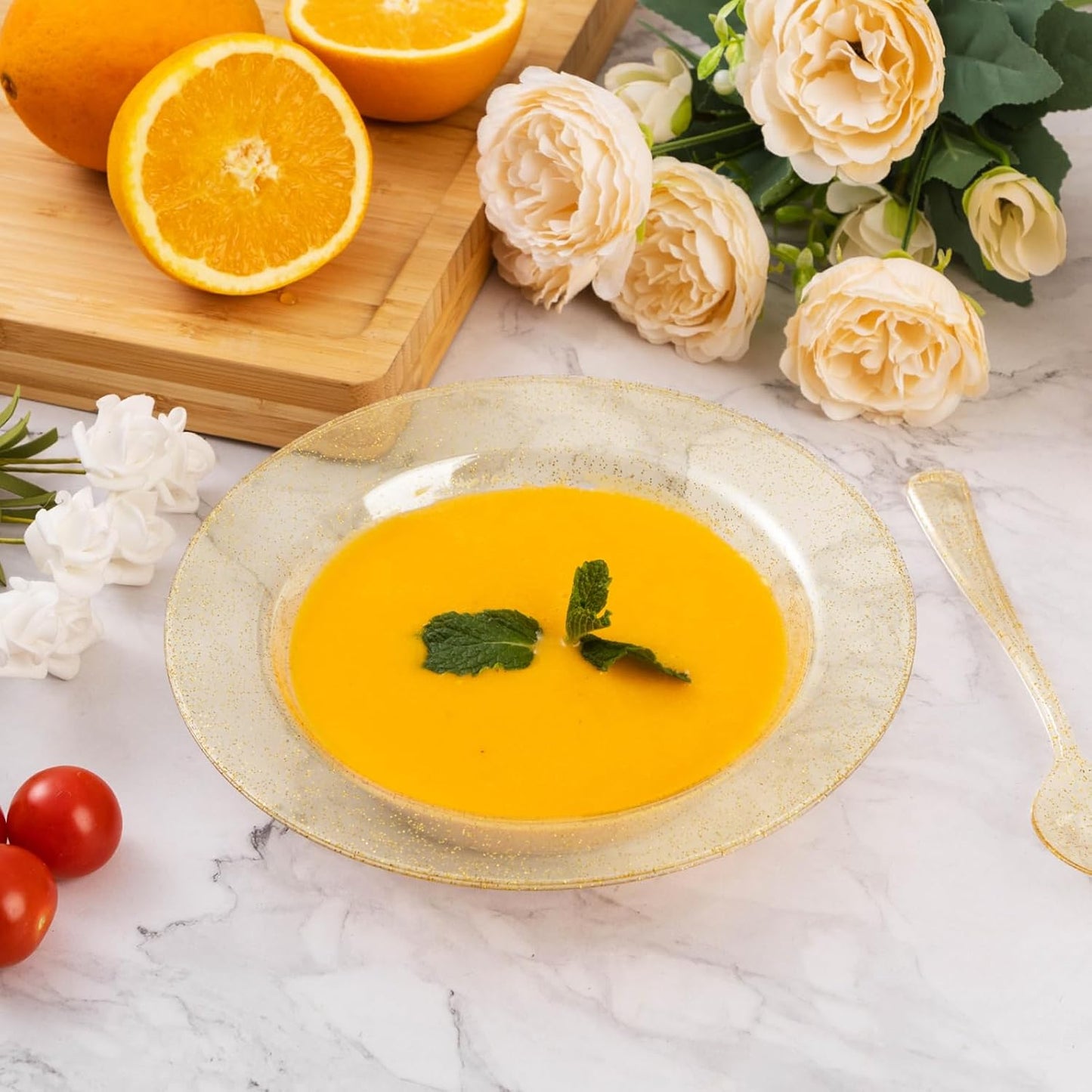 Goodluck 50 Pack Gold Glitter Plastic Bowls, 12oz Disposable Soup Bowls, Heavy Duty Dessert Bowls for Weddings, Parties, Dinners, Catering, Christmas and Everyday Use