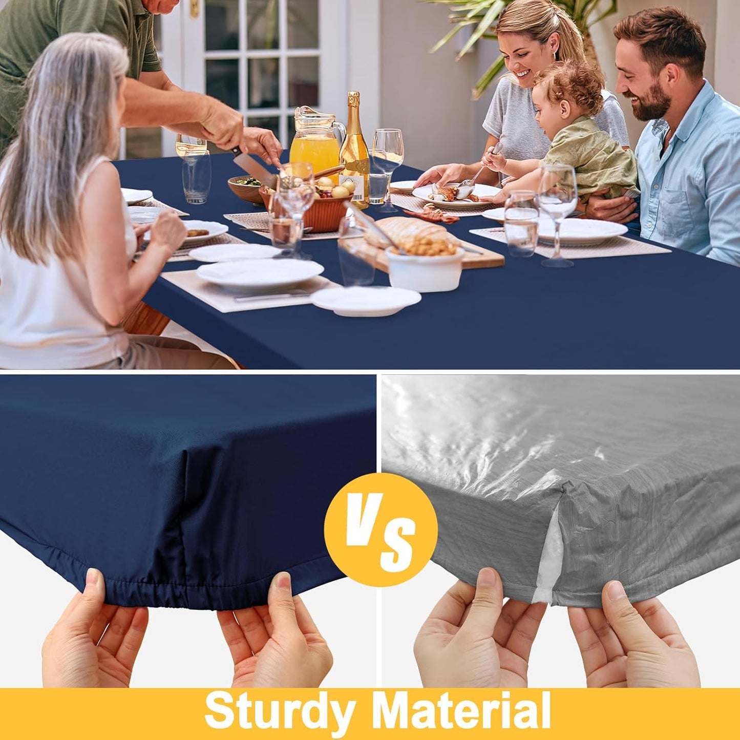 Rectangle Table Cloth, Waterproof Elastic Fitted Tablecloth for 8 Foot Folding Tables, Washable Polyester Tablecloths for Picnic, Camping, Outdoor (Navy Blue, 30"x96")