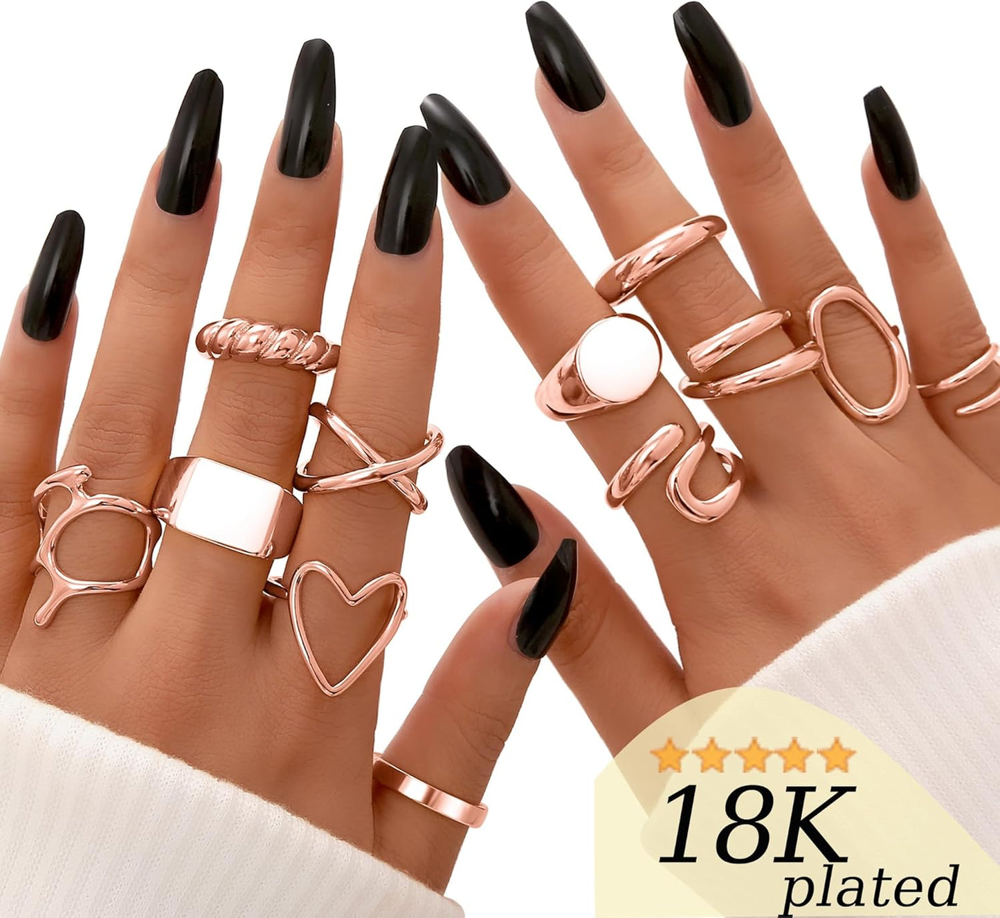 FAXHION 12PCS Gold Stackable Rings Set for Women, 18K Gold Plated Open Stacking Knuckle Ring, Adjustable Chunky Signet Band Statement Ring for Gift