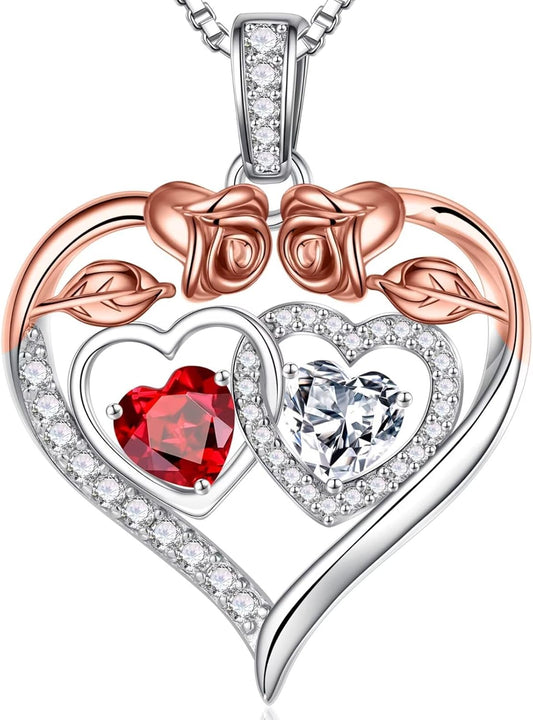 Iefil Double Birthstone Necklace Gifts for Wife Girlfriend Her Women, Birthstone Jewelry Gemstone Valentines Birthday Gifts for Her Women Wife Mom Grandma