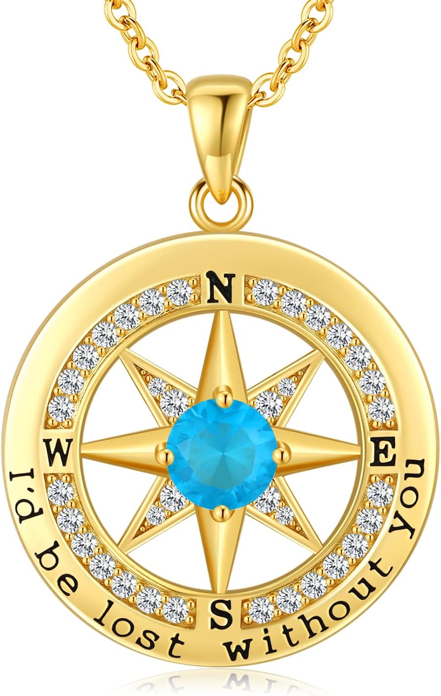 S925 Necklace Gift for Wife |Compass Jewelry |Women Anniversary |Sterling Silver |Girlfriend Birthday Gifts for Her Valentines |I'd be Lost without You |Jewel 18K Gold