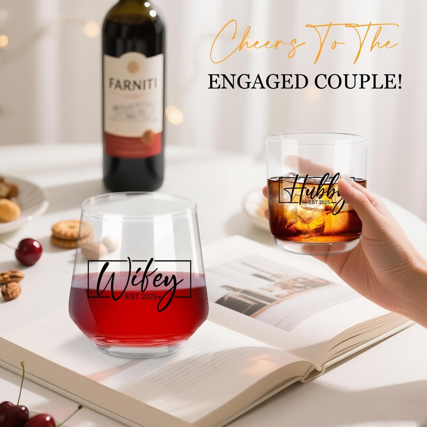 Ithmahco Wedding Gifts for Couples, Hubby & Wifey EST 2025 Wedding Glass Sets, Bridal Shower Gifts for Bride and Groom, Mr and Mrs Gift，Newly-Married Anniversary for Him/Her