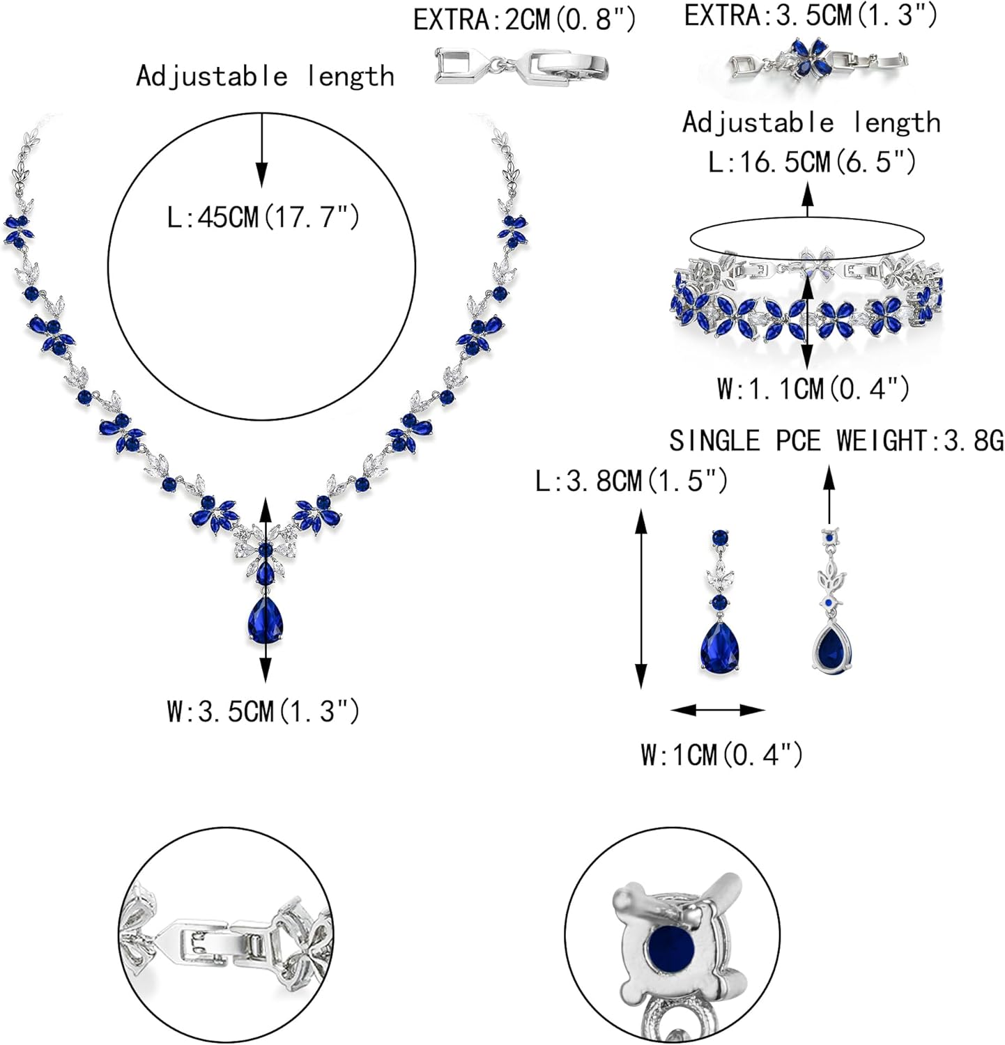 EVER FAITH Bridal Jewelry Set for Bride Bridesmaid, Flower Leaf Teardrop Cubic Zirconia Necklace Dangle Earrings Bracelet Sets Wedding Party for Women