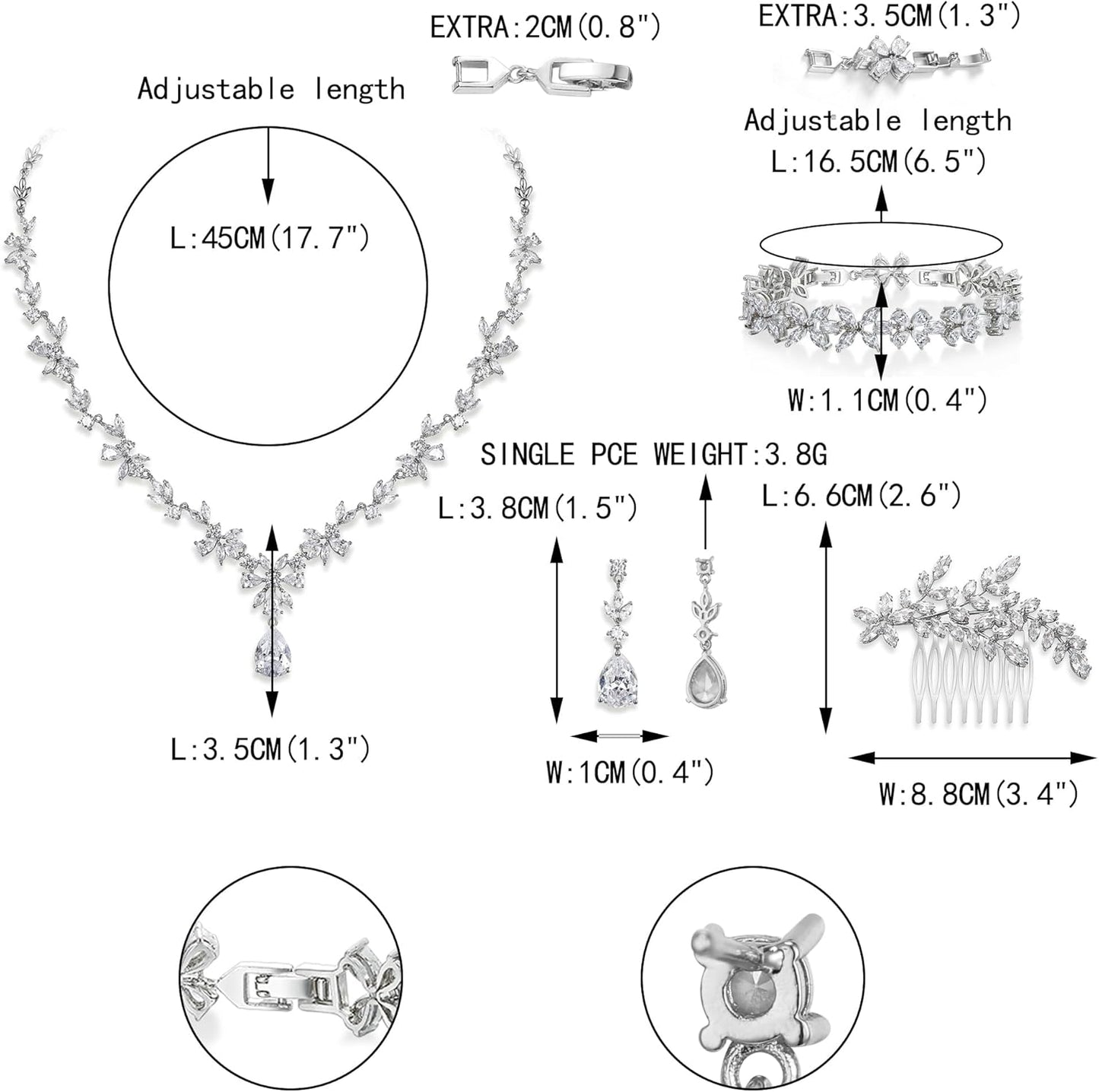 EVER FAITH Bridal Jewelry Set for Bride Bridesmaid, Flower Leaf Teardrop Cubic Zirconia Necklace Dangle Earrings Bracelet Sets Wedding Party for Women