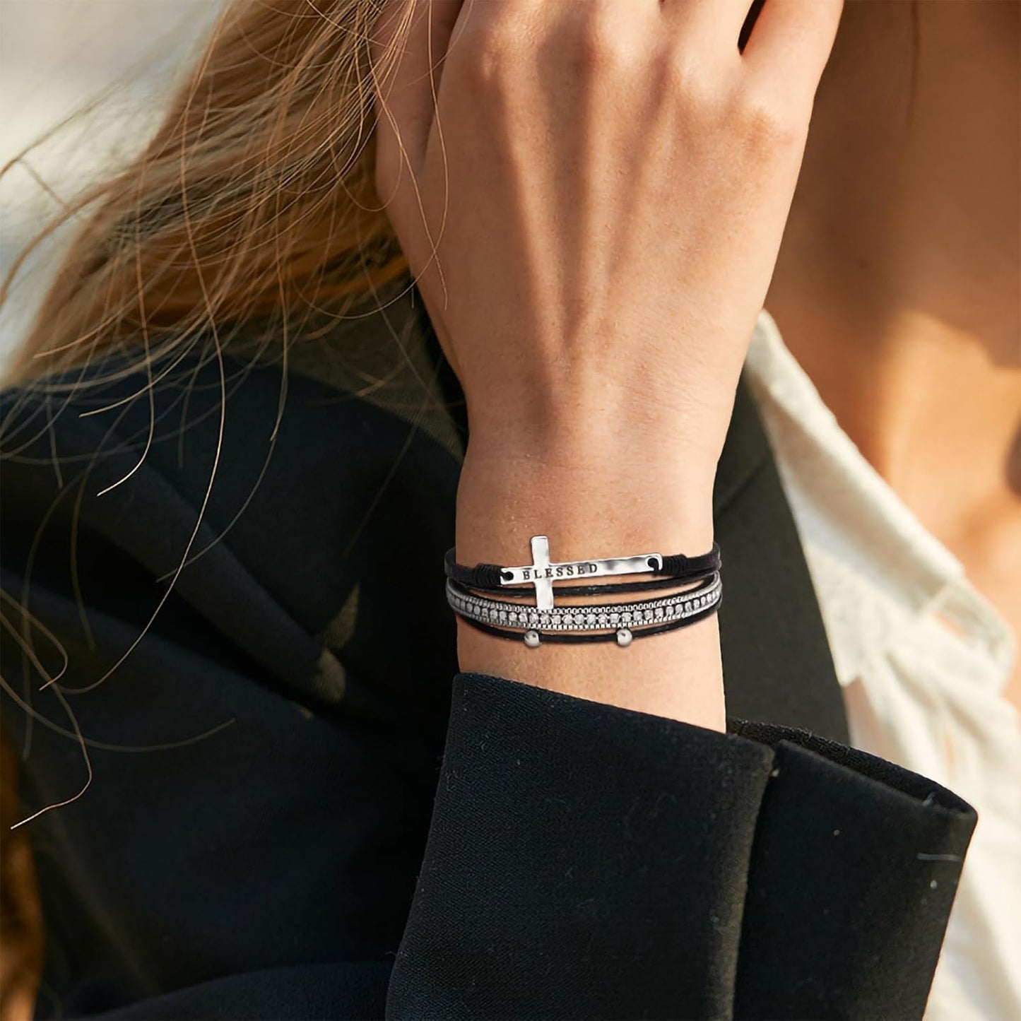 Fesciory Leopard Bracelet for Women, Boho Leather Wrap Multi-Layer Pearl Crystal Bracelet Bangle Jewelry