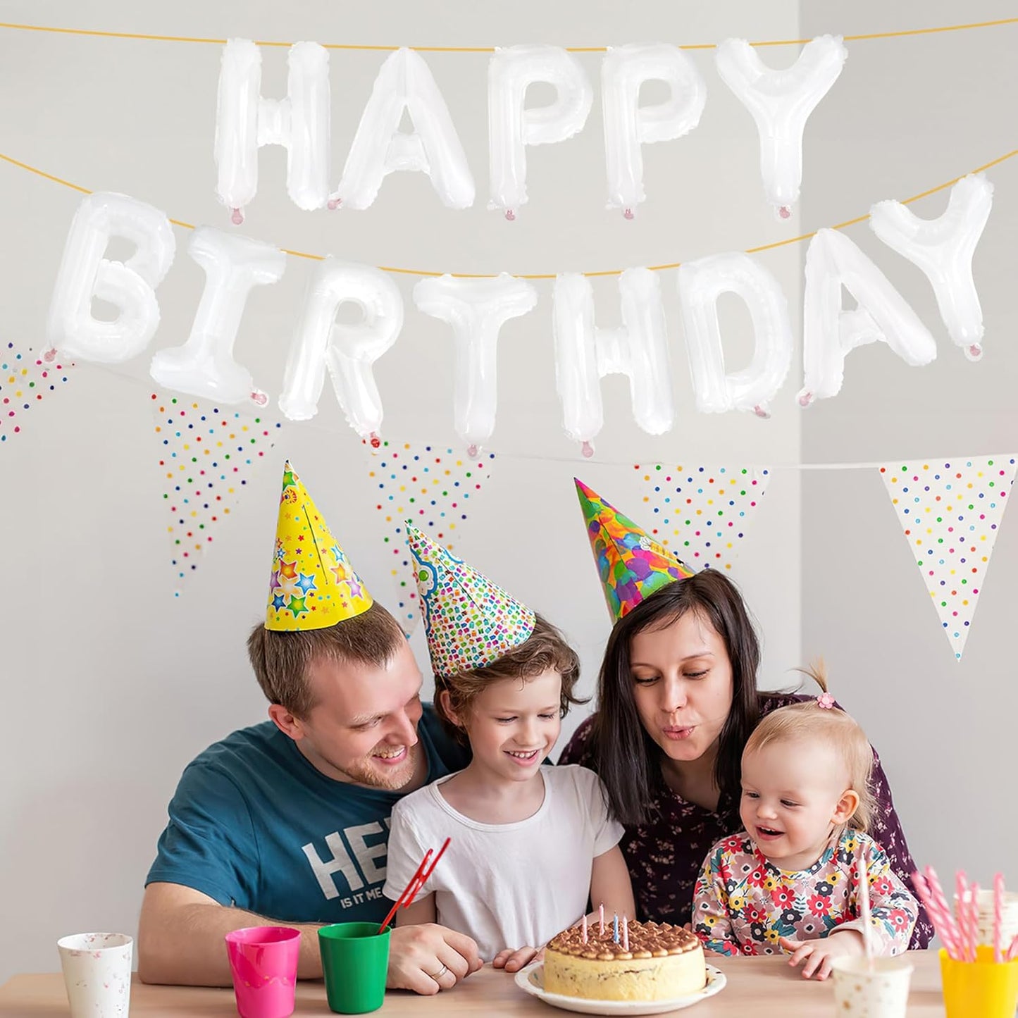 LIOZEOKUN Happy Birthday Balloon Letters 16 inch Mylar Foil Birthday Balloons Banner Sign for Birthday Party Decorations Supplies (White)