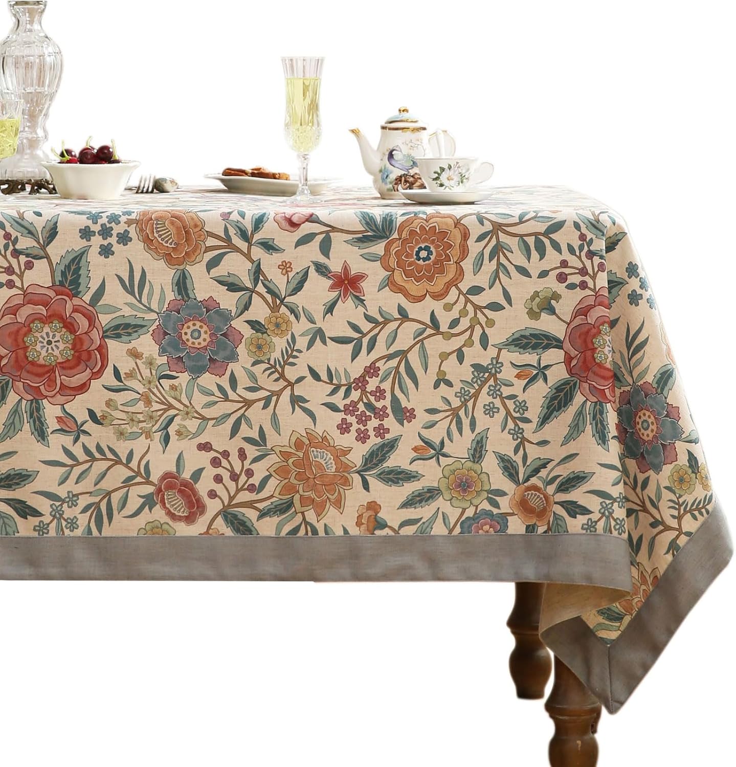 Designer Vintage Linen Rectangle Extra Long Tablecloth,William Morris Floral Colorful Pattern Table Cloth,Decor Table Cover for Kitchen,Dining,Thanksgiving,63"*110"-Flowershadow a
