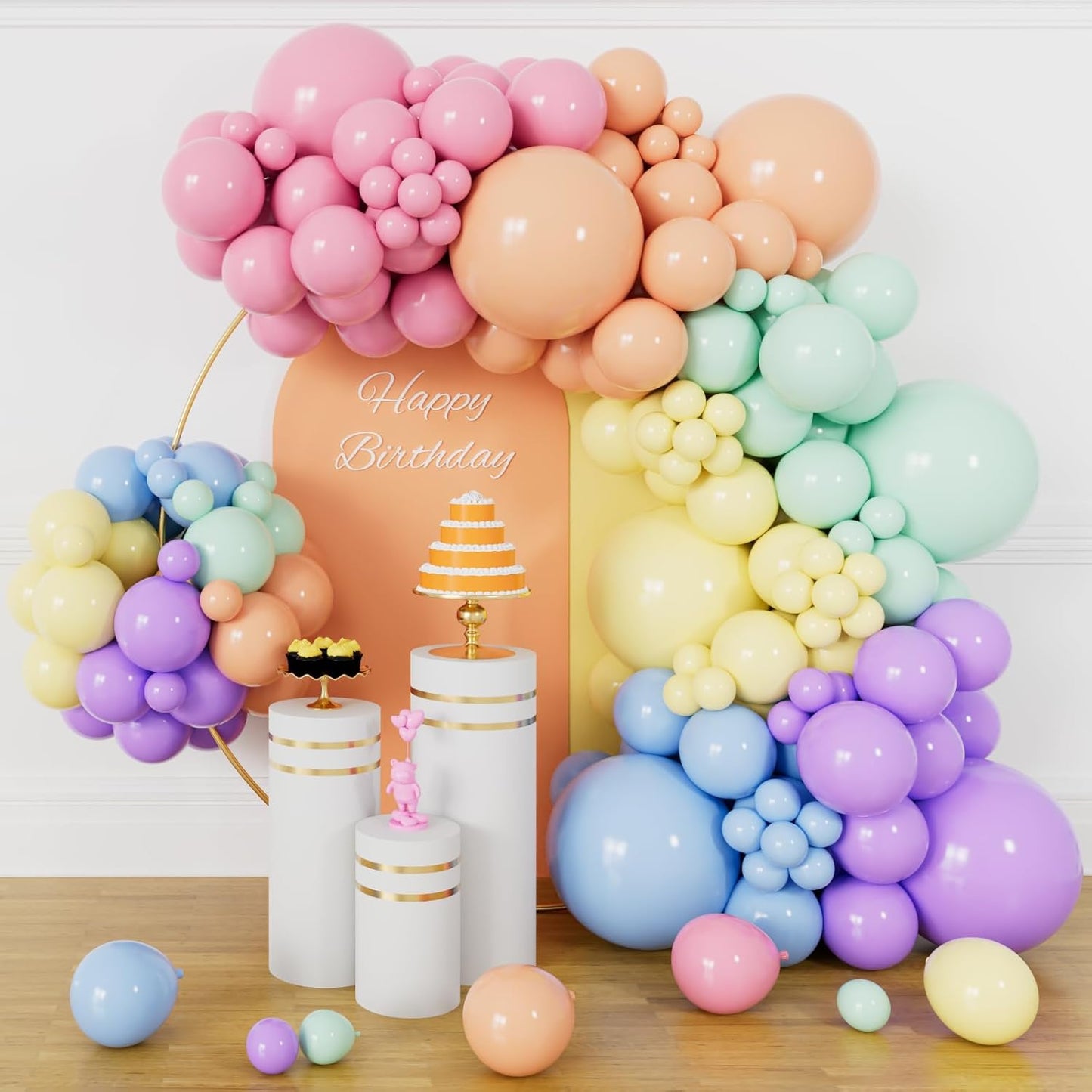 Pastel Rainbow Balloons Arch Garland Kit Different Sizes 18 12 5 Inch Latex Balloon Assorted 114Pcs Pastel Color Party Ballons Arch for Birthday Baby Shower Wedding Anniversary Party Decorations.