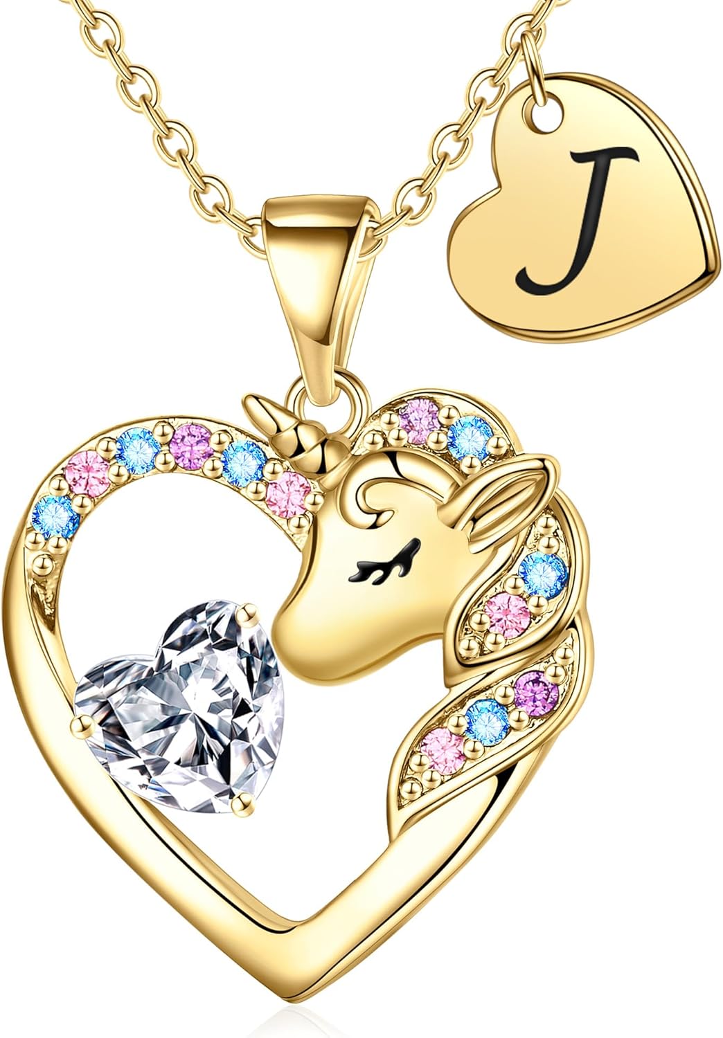 Christmas Gifts for Grandkids Kids - Colorful CZ Heart Initial Unicorn Necklace for Girls Jewelry Unicorn Birthday Gifts for Girls Stocking Stuffers for Kids