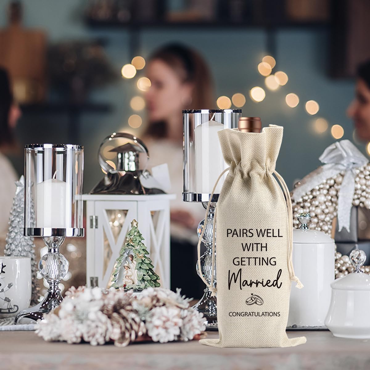 Engagement Wine Gift Bag Wedding Engaged Gifts for Newlyweds Couple Women Men Bridal Shower Gifts for Bride and Groom Pairs Well with Wedding Planning Getting Marride Wine Bags