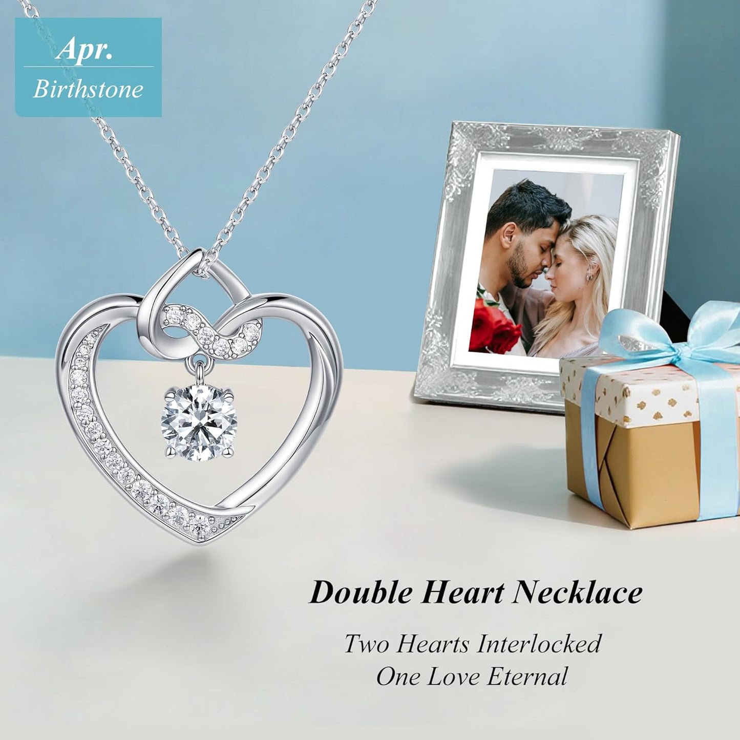 Heart Birthstone Necklaces Gifts for Women Wife, Jewelry for Women Wedding Anniversary Birthday Gifts for Wife Girlfriend Mom Christmas Valentines Gifts S925 Sterling Silver