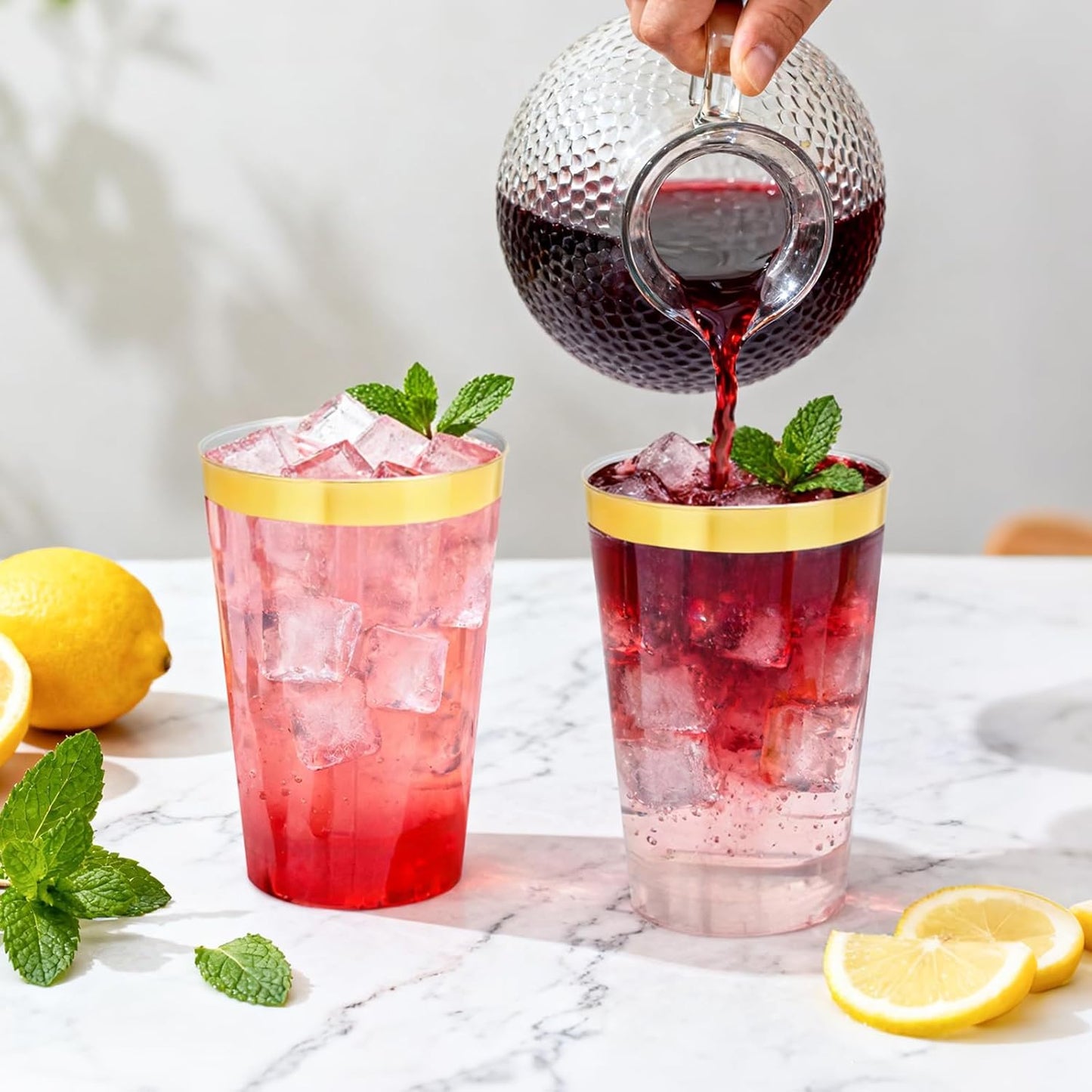 100 Pack 12 oz Gold Plastic Cups, Disposable Clear Plastic Cups for Cocktail Party With Heat Resistance (12oz 100count Gold)