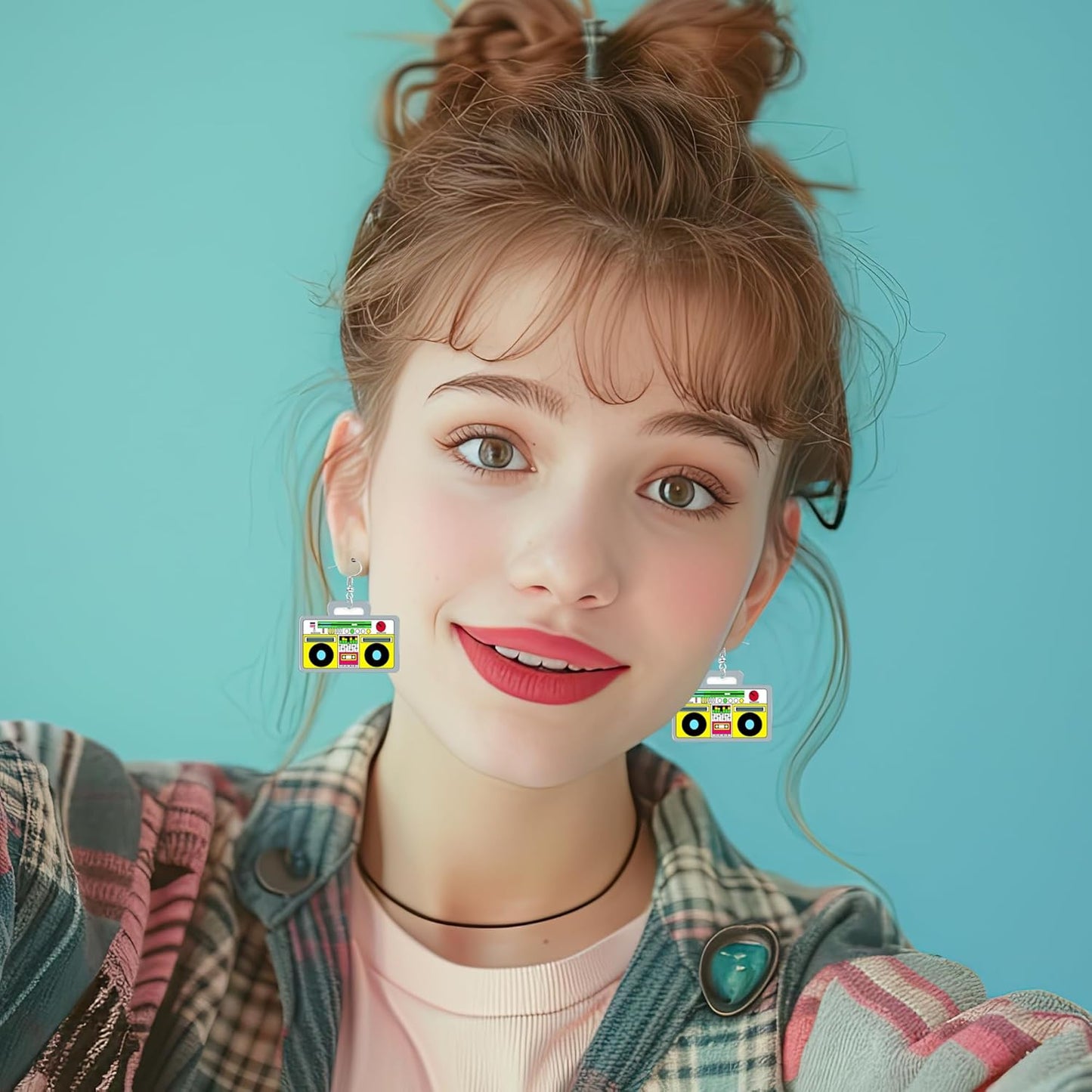 90s 80s Earrings for Women Retro Cassette Tape Earrings Acrylic Radio Tape Drop Dangle Earring for Halloween Cosplay Glow Party Music Festival Costume Accessories