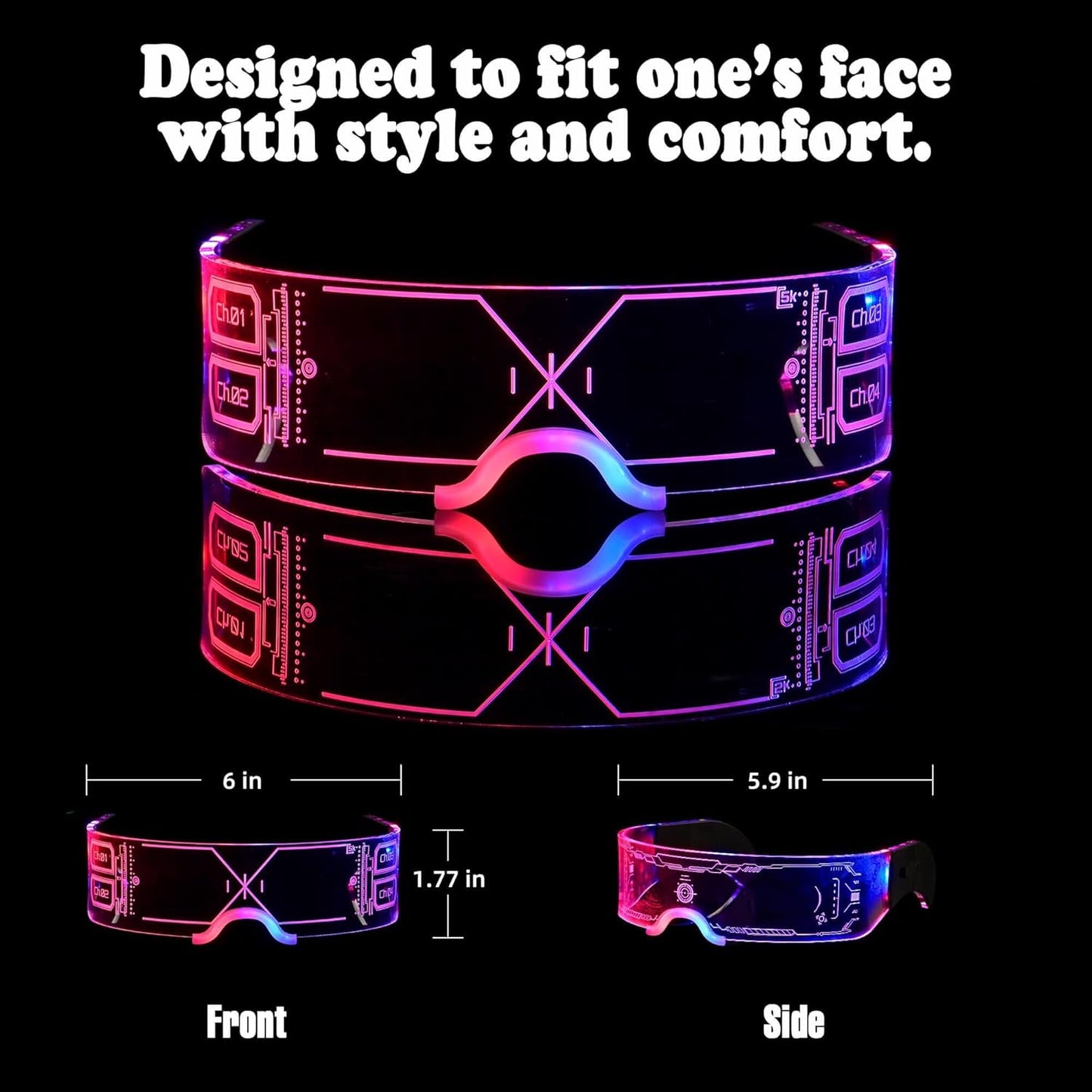 2 Pairs LED Light Up Glasses For Holiday Party LED Glasses For Adult Futuristic Sunglasses Cosplay Costume Festival Accessories Multi Color Neon Glasses,Gifts(Fashion Glasses)