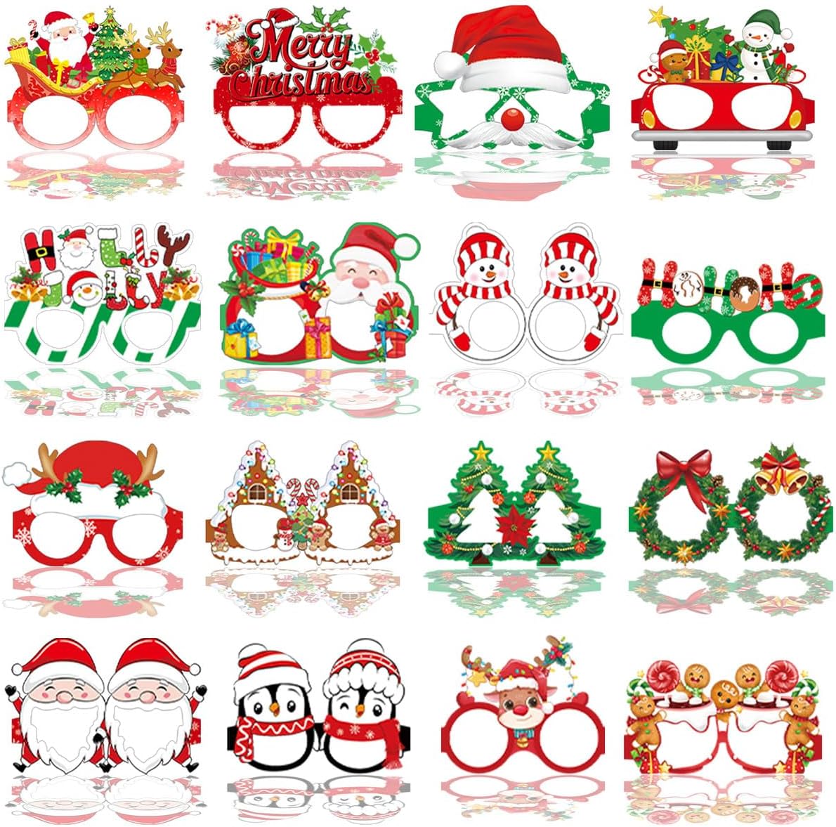16 Pcs Christmas Glasses 16 Designs Including Christmas Tree And Santa Glasses for Christmas Party Decorations Holiday Photo Booth Props