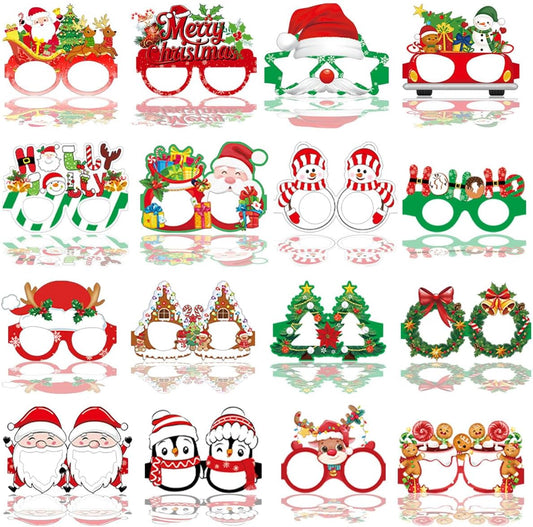 16 Pcs Christmas Glasses 16 Designs Including Christmas Tree And Santa Glasses for Christmas Party Decorations Holiday Photo Booth Props
