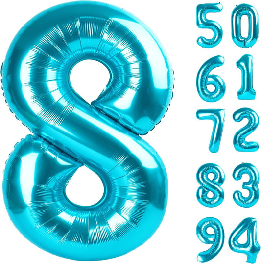 8 Balloon, Blue Number Balloons 40 Inch, 8th Birthday Decorations for Boys Girls, Blue Birthday Balloons Party Supplies, Number 8 Balloon