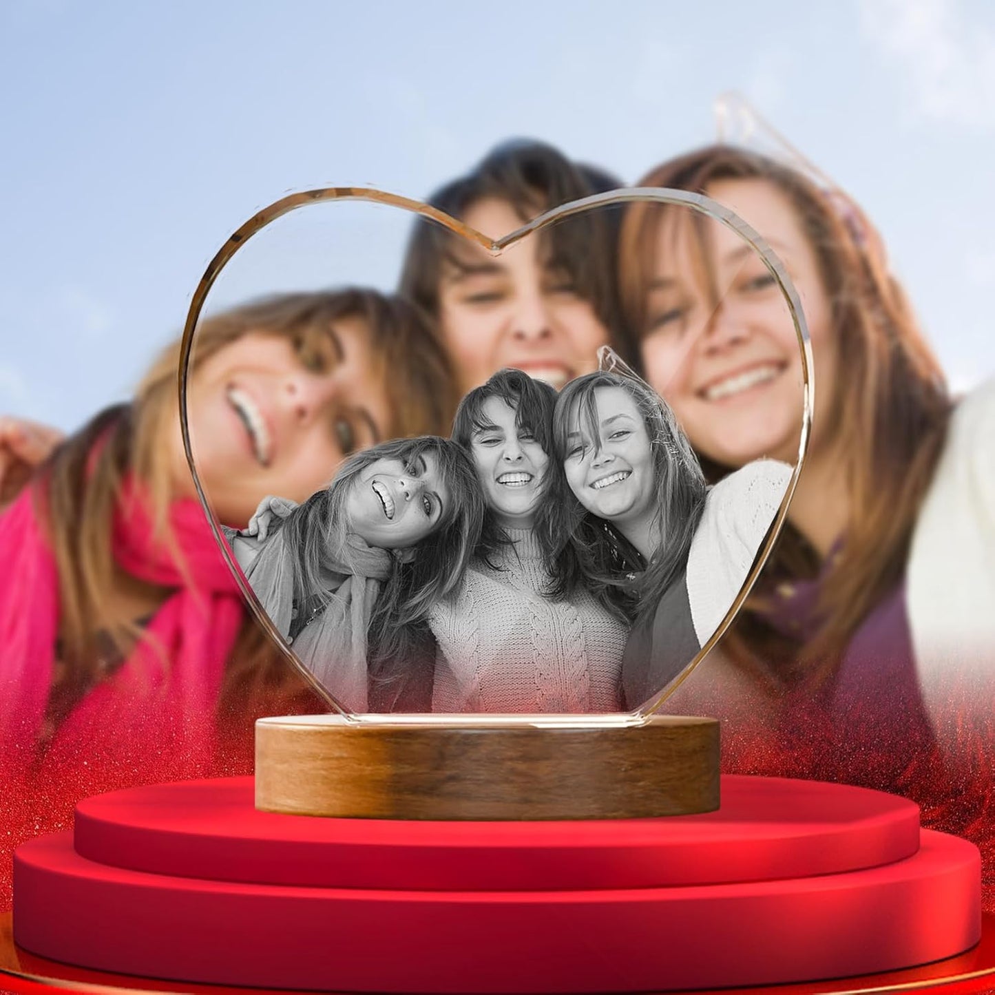 Artmosphere 3D Crystal Photo, Personalized Gifts for Women, Wife, Men, Mom, Father, Her, Him, Dad, Grandpa, Great Customized Gift With Your Own Photo, Custom Glass 3D Laser Etched Picture Wedding - Heart Medium