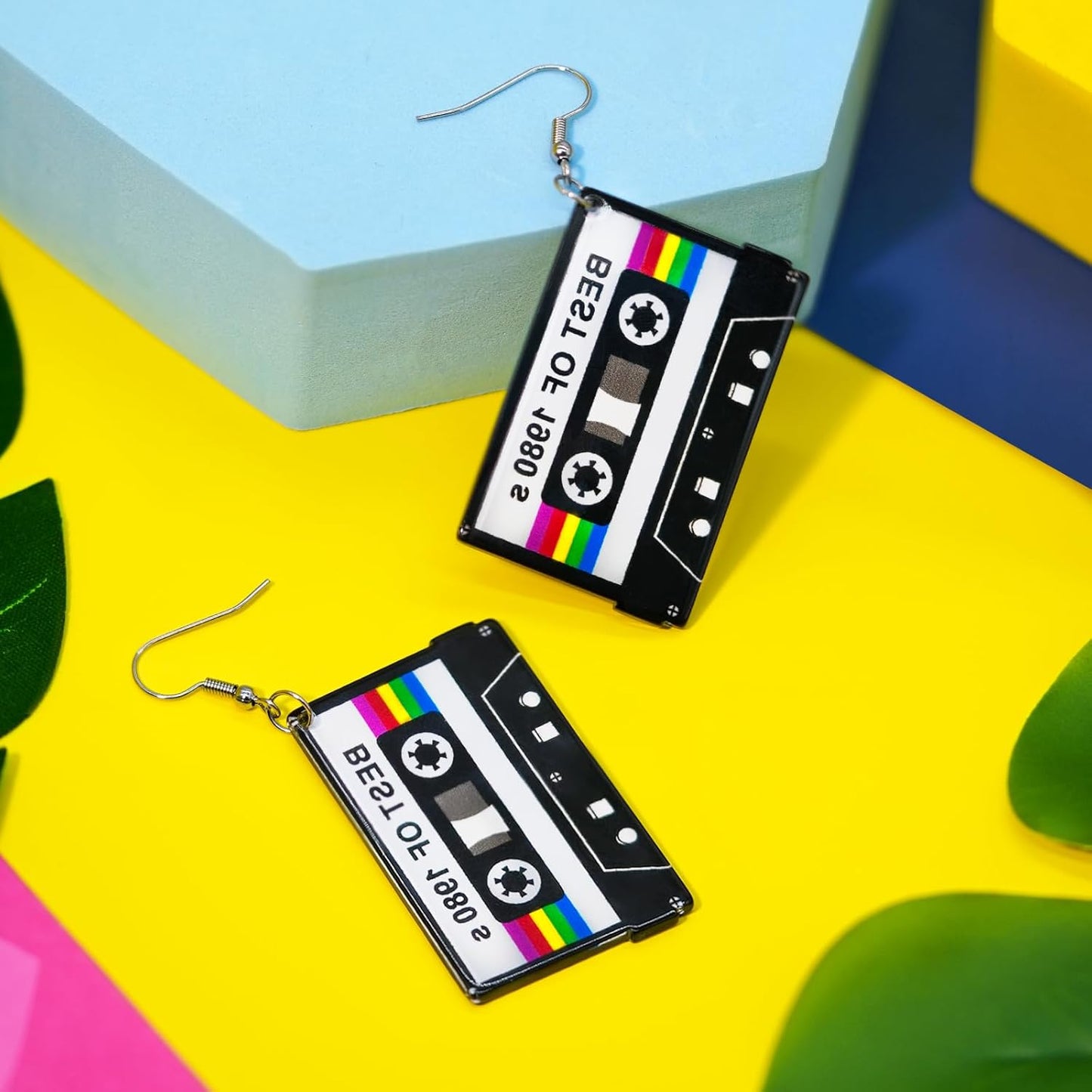 80s 90s Retro Cassette Tape Neon Earrings for Women Acrylic Radio Earring Set for 80s 90s Accessories Cosplay Party Jewelry Gifts