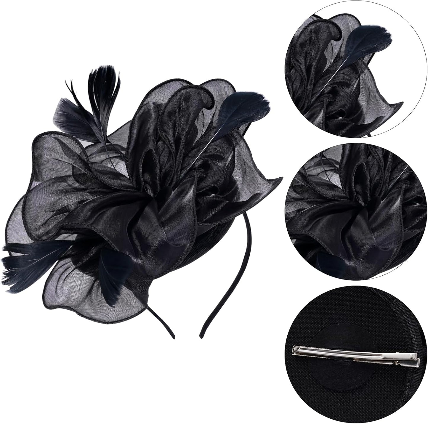 Tea Party Hat Fascinators Headband and Gloves Pearl Set for Women Tea Party Halloween Cocktail Wedding