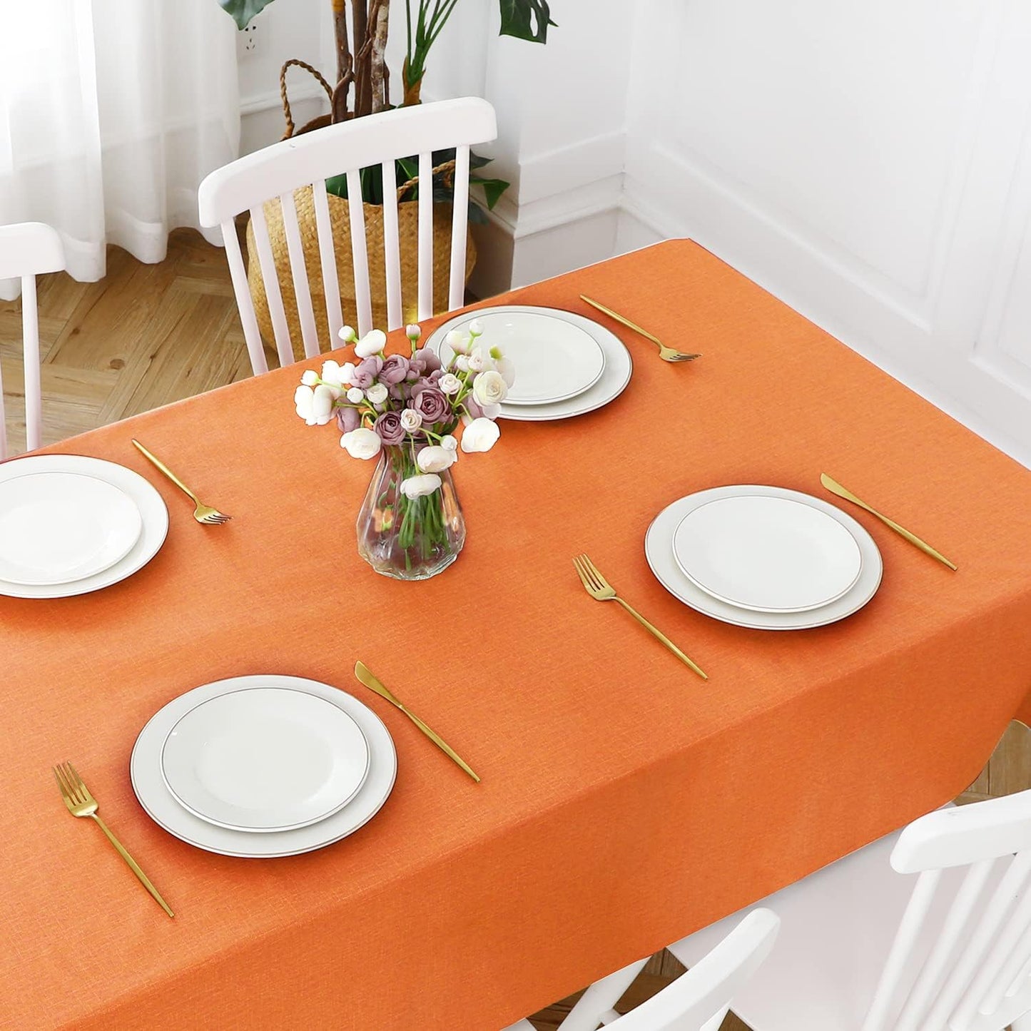 Romanstile Halloween 100% Waterproof PVC Tablecloth, Rectangle Oil Spill Proof Stain Resistant Vinyl Table Cloth, Wipe Clean Plastic Table Covers for Kitchen/Dining/Parties - 60 x 120 Inch, Orange