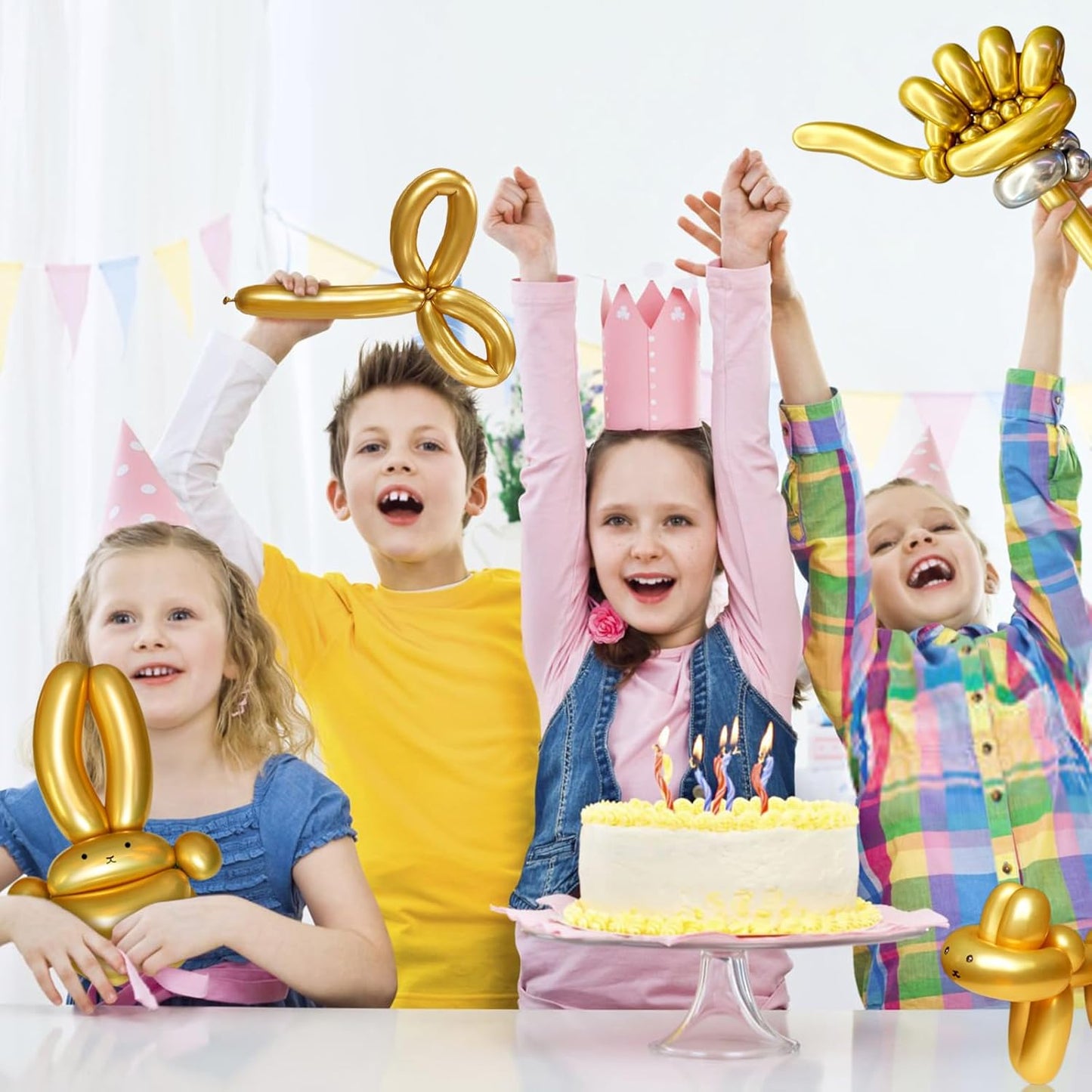 KAWKALSH 260 Metallic Gold Long Balloons for Balloon Garland Thickening Skinny Latex Twisting Animals Modeling Christmas Birthday Wedding Party Festival Decorations 100pcs