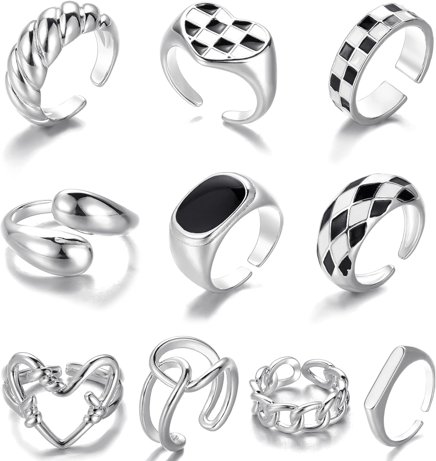 FAXHION 12PCS Gold Stackable Rings Set for Women, 18K Gold Plated Open Stacking Knuckle Ring, Adjustable Chunky Signet Band Statement Ring for Gift