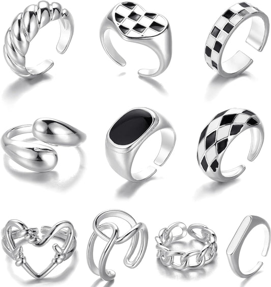 FAXHION 12PCS Gold Stackable Rings Set for Women, 18K Gold Plated Open Stacking Knuckle Ring, Adjustable Chunky Signet Band Statement Ring for Gift