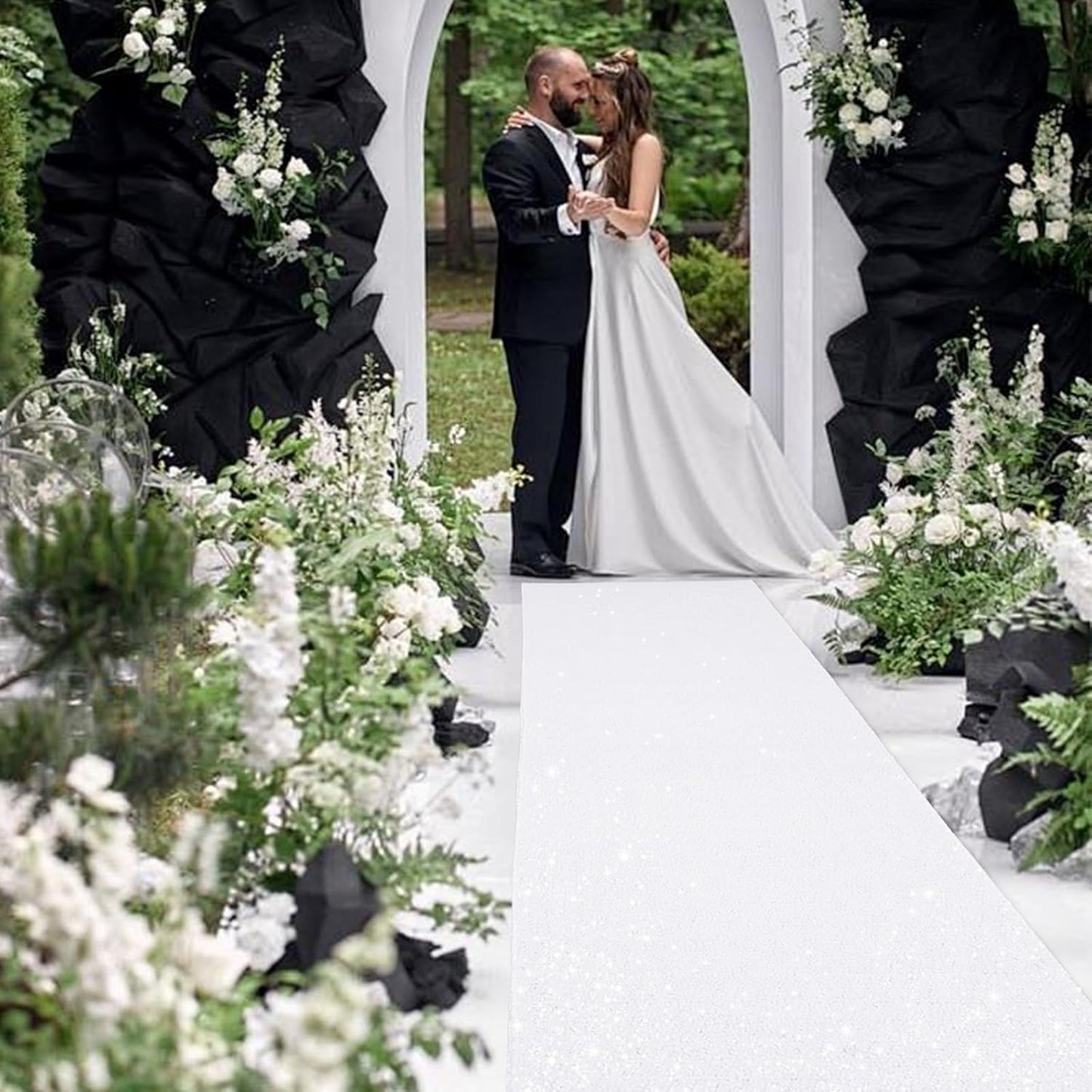 PartyDelight White Carpet Runner for Party 2.6FTx15FT Sequin Wedding Aisle Runner Sparkly Rug for Prom Ceremony Indoor Outdoor Engagement Decoration