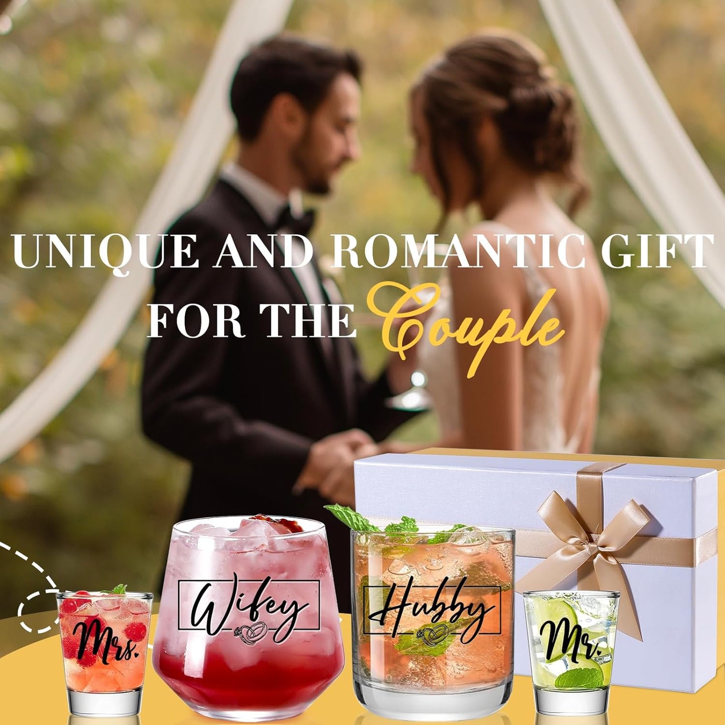Christmas Wedding Gifts for Couples 2025, Bridal Shower Gifts, His and Hers Glass, Mr and Mrs Shot Glass, Drinking Glasses Set, Hubby and Wifey Gift, Anniversary Christmas Gift for Couple