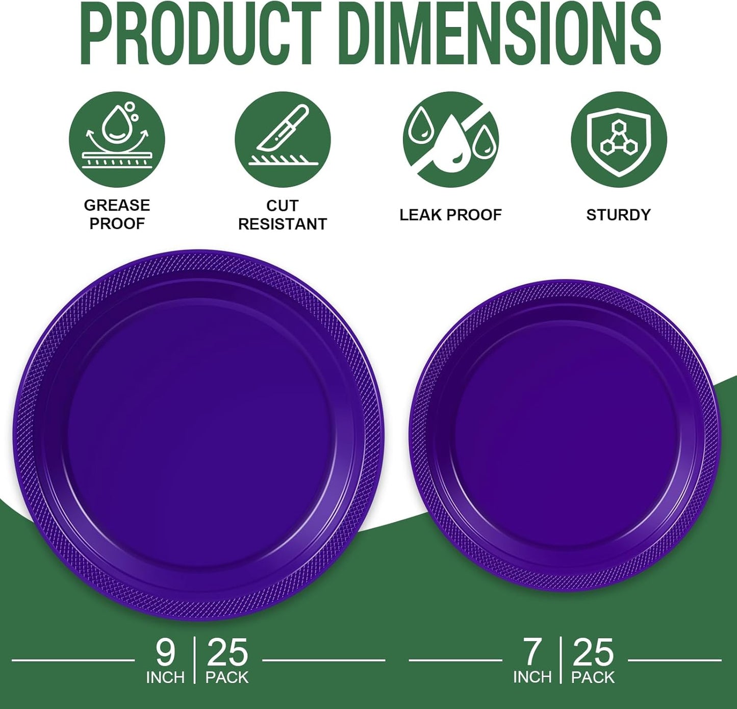 50 Purple Plastic Plates For Party, Includes 25-9" & 25-7" Cake Dessert Plastic Dinner Plates Disposable For Party Supplies