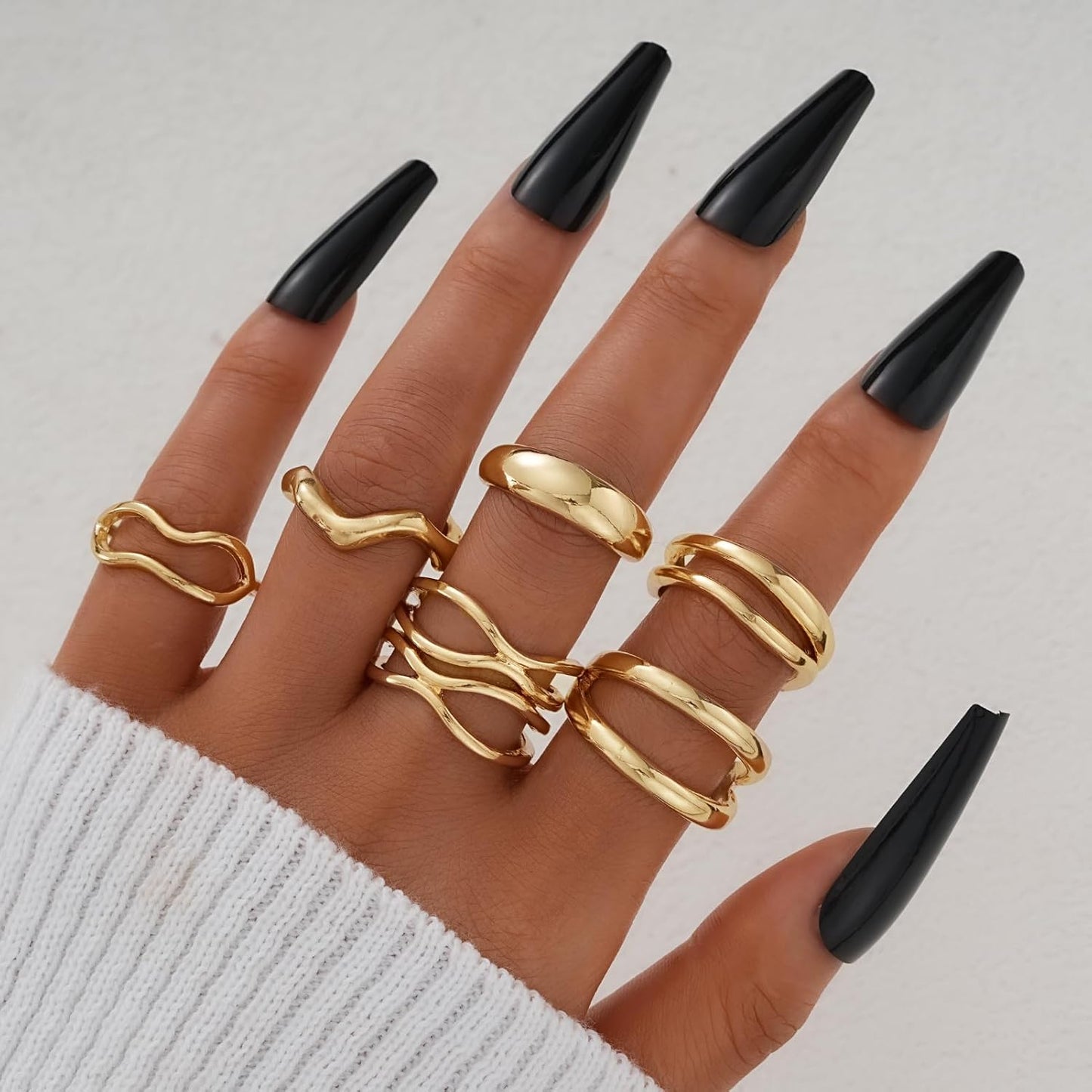 FAXHION 12PCS Gold Stackable Rings Set for Women, 18K Gold Plated Open Stacking Knuckle Ring, Adjustable Chunky Signet Band Statement Ring for Gift