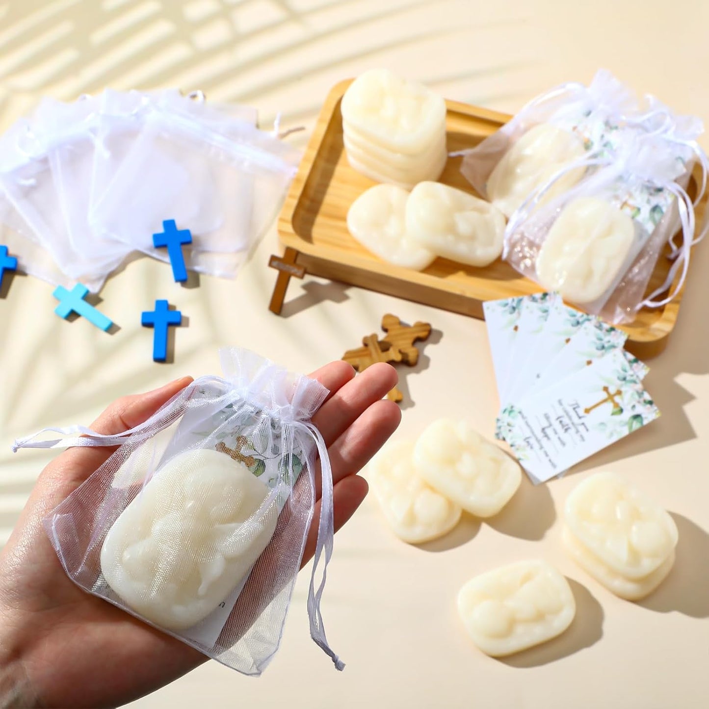 50 Sets Baptism Party Favors for Guests Baptism Soap Bulk Angel Shaped Soap with Thank You Gift Tags and Organza Bags for Religious Christian Christening Communion Wedding Bridal Baby Shower