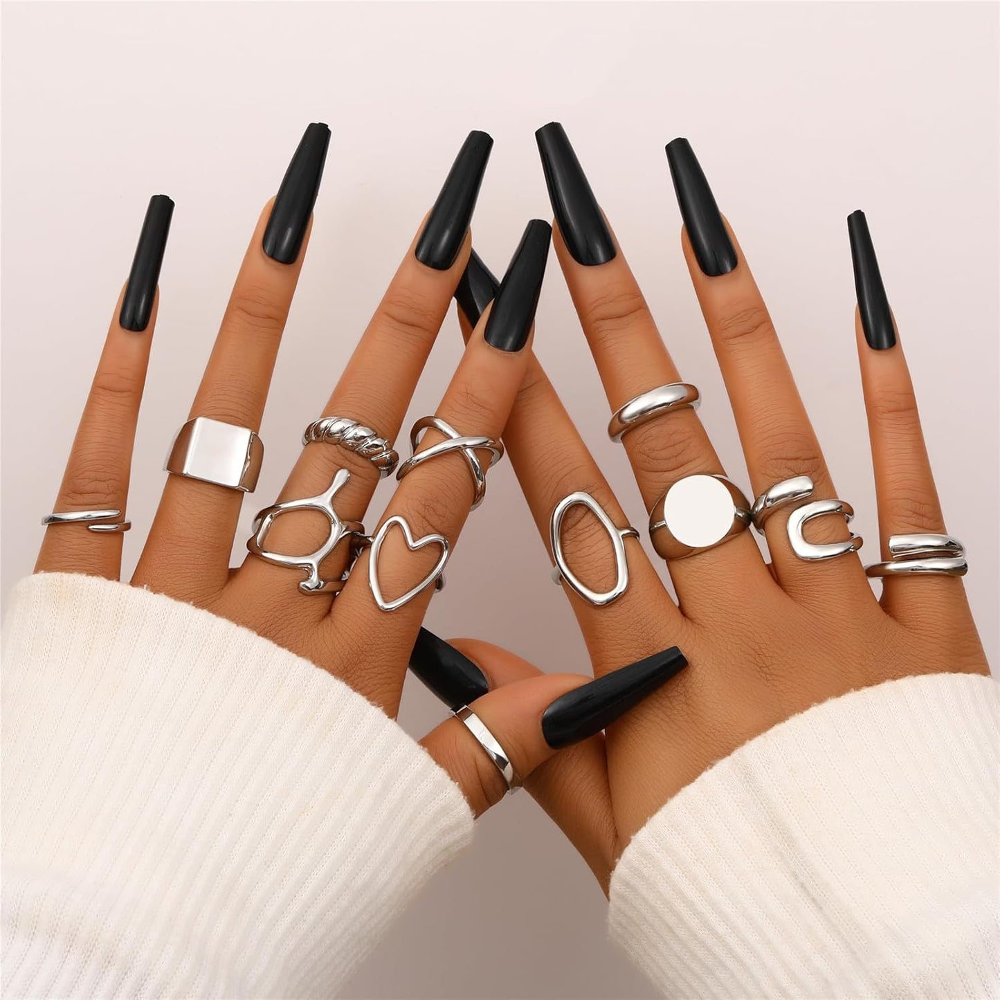 FAXHION 12PCS Gold Stackable Rings Set for Women, 18K Gold Plated Open Stacking Knuckle Ring, Adjustable Chunky Signet Band Statement Ring for Gift