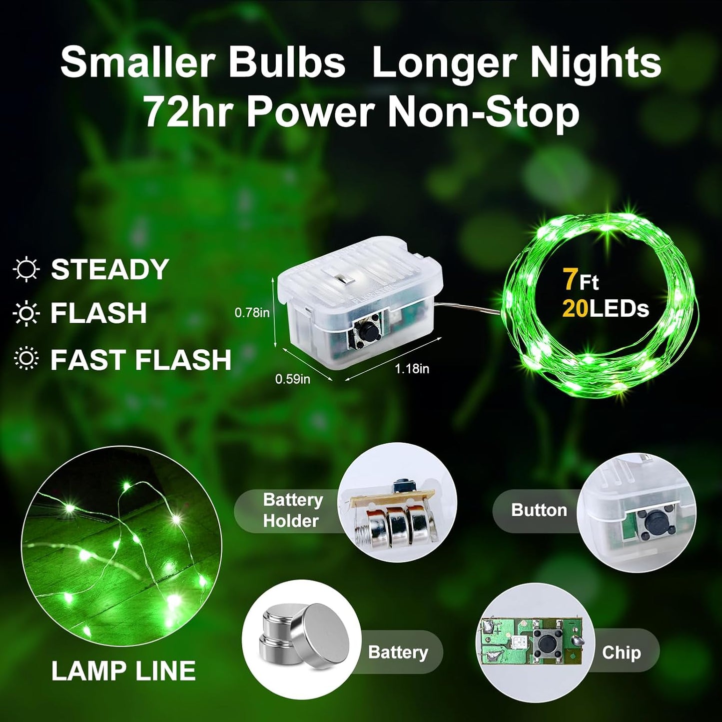 Aogist 12 Pack Fairy Lights 3 Modes 7ft 20 LED Waterproof,Battery Operated Silver Wire Firefly Starry Moon Mini String Lights for Mason Jars Christmas DIY Crafts Wedding Party Bedroom,Green