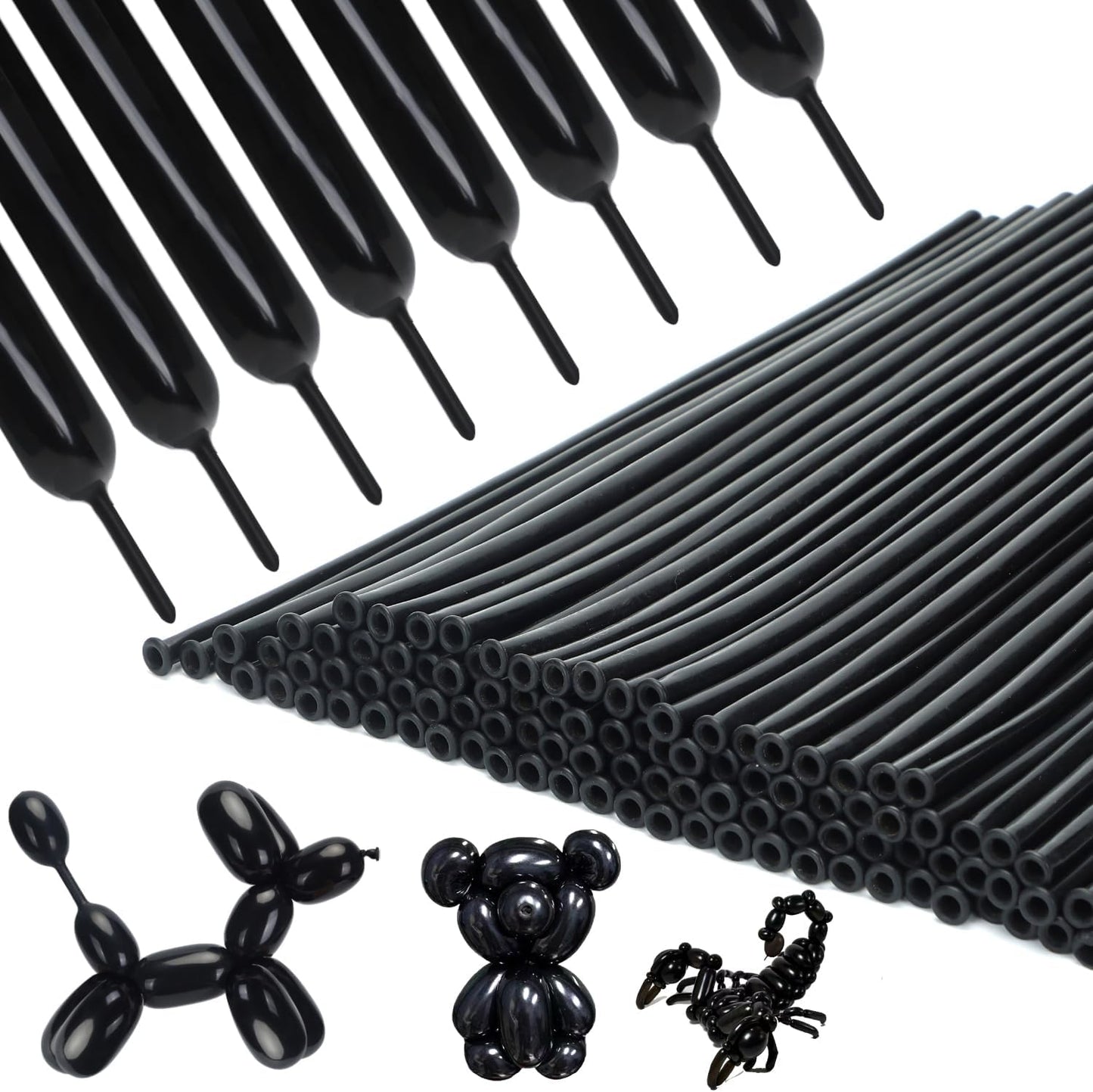260 Balloons 100PCS Black Twisting Animal Balloon Thickening Latex Modeling Long Skinny Magic Clown Balloon for Animal Shape Halloween Weddings Birthdays Festival Supplies Party Decorations