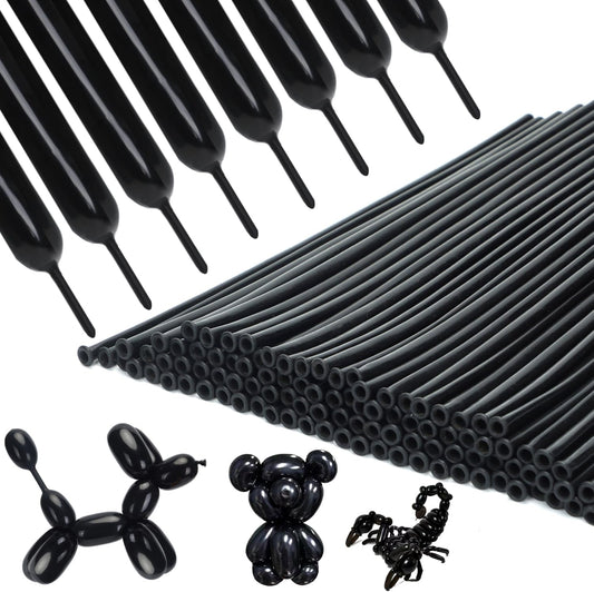 260 Balloons 100PCS Black Twisting Animal Balloon Thickening Latex Modeling Long Skinny Magic Clown Balloon for Animal Shape Halloween Weddings Birthdays Festival Supplies Party Decorations