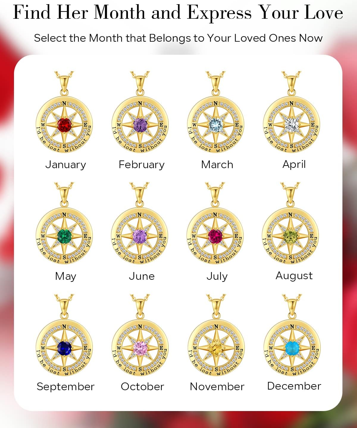 S925 Necklace Gift for Wife |Compass Jewelry |Women Anniversary |Sterling Silver |Girlfriend Birthday Gifts for Her Valentines |I'd be Lost without You |Jewel 18K Gold