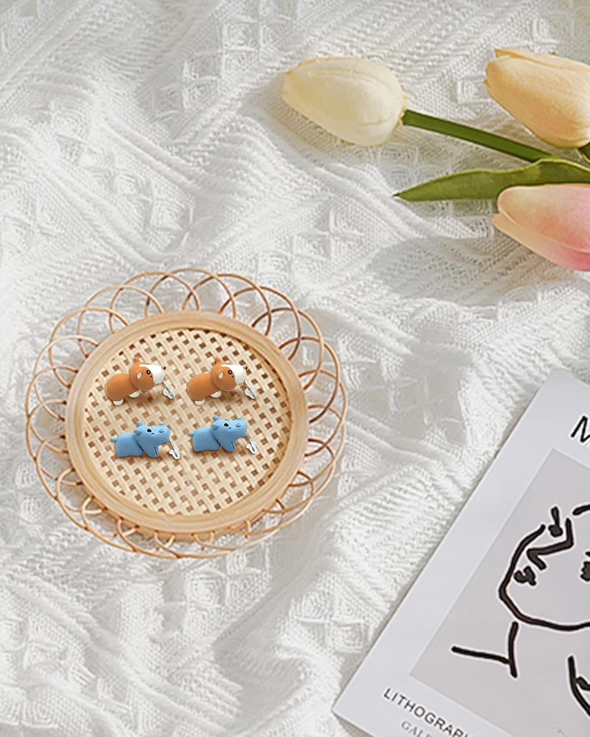 Ulobey Cute Animal Bite Ear Studs Earring - Fashion 3D Polymer Clay for Girls Women - Simple Cartoon Soft Pottery Ear Studs Decors - Creatives Gifts Accessories - Shark