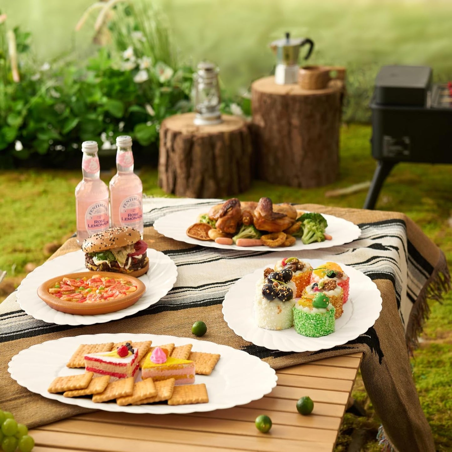 U-QE 25 Count Ivory Thanksgiving Plastic Plates - 13.4 inch Oval Plates Disposable Plates Heavy Duty For Big Eaters, Ivory Disposable Platters Ideal for Thanksgiving, Party, Picnic and Weddings