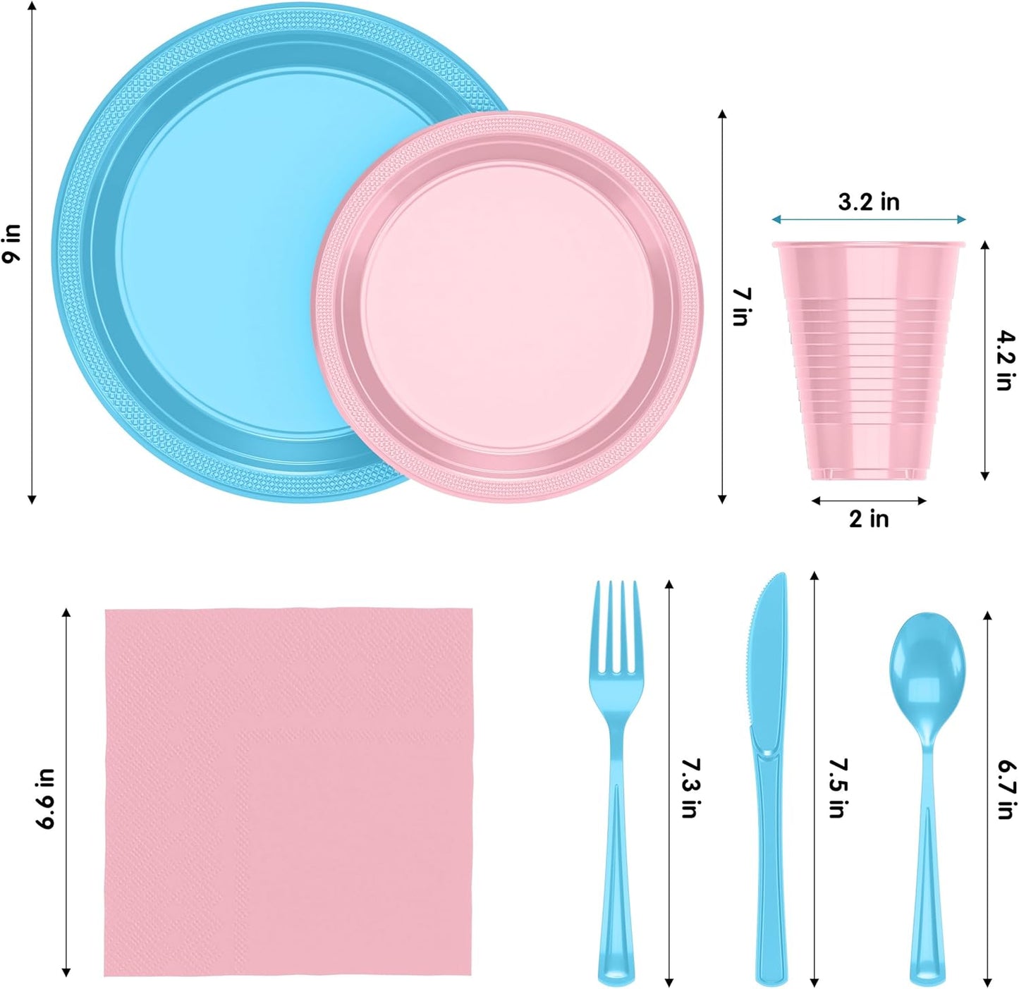 350 Pcs Gender Reveal Plastic Plates For Party, Gender Reveal Disposable Plates Set, 50 Of Each 9" Dinner Plate Set, 7" Dessert Plate, Cups, Napkins & Cutlery Plastic Dinnerware Exquisite