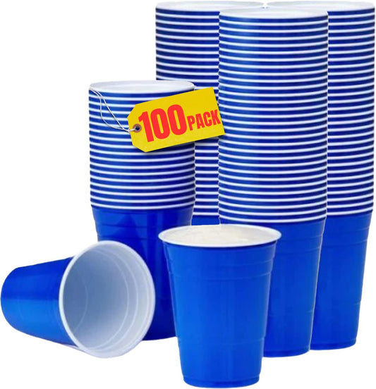 Blue Cups 16 Oz, Disposable Blue Plastic Party Cups (100 pack)