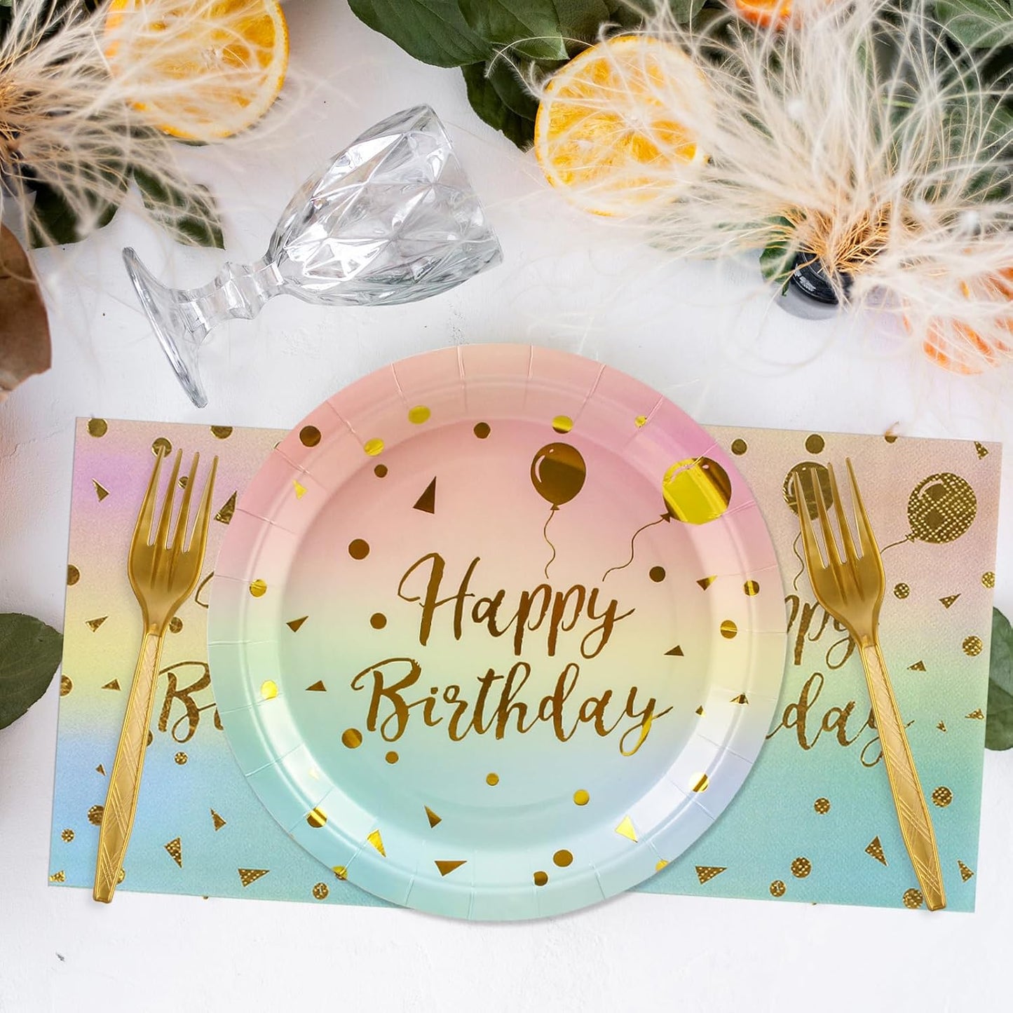 48PCS Happy Birthday Plates and Napkins Party Supplies, Colorful and Gold Disposable Paper Plates and Napkins with Forks Tableware Set for Birthday Party Decorations 16 Guests (Colorful)