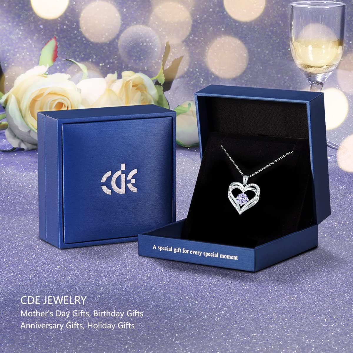 CDE Forever Love Heart Necklaces for Women, Wedding Anniversary, Birthday Mothers Day Christmas Day Gifts for Mom, Mother, Wife, friend, S925 Silver Jewelry with Birthstone Pendant